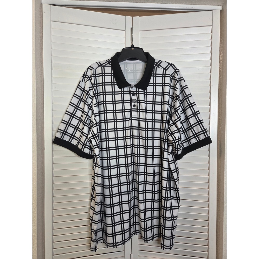 Antigua Mens Grid Print Polo Shirt 2XL Short Sleeve Golf Performance Black White